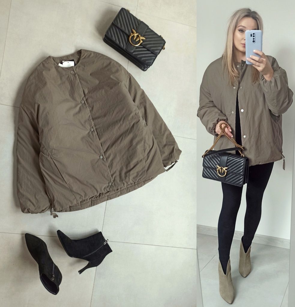 Zara kurtka khaki XS 34 oversize wodoodporna