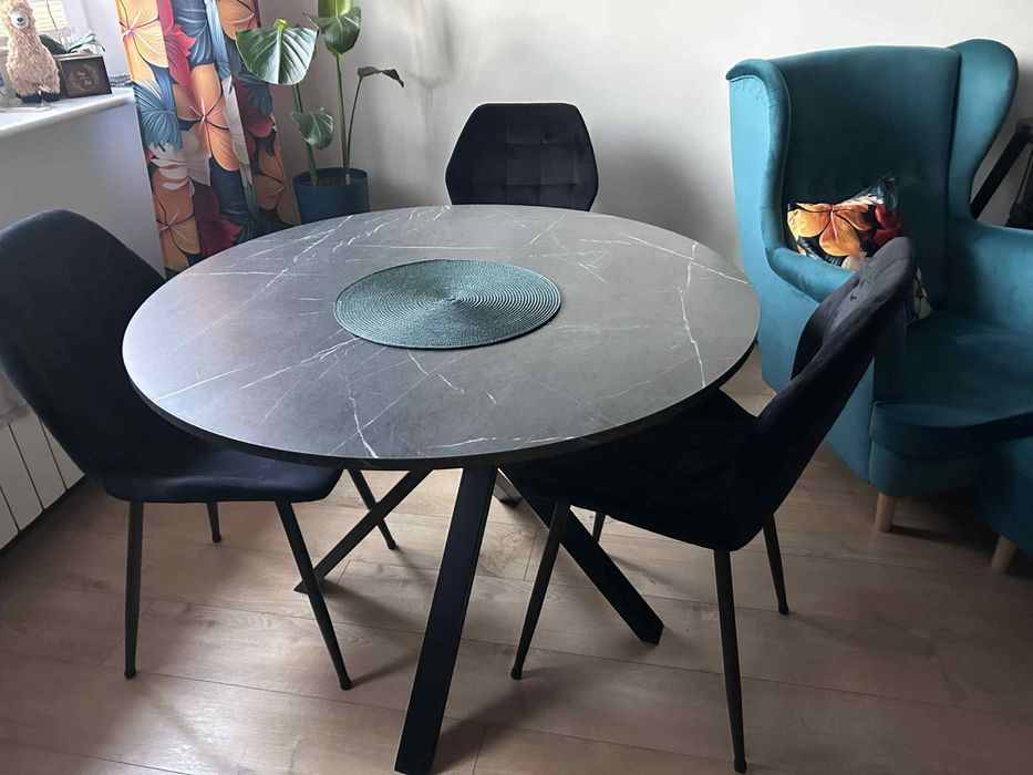 Stół, czarny imitacja marmuru, 105 cm MARIEDAMM