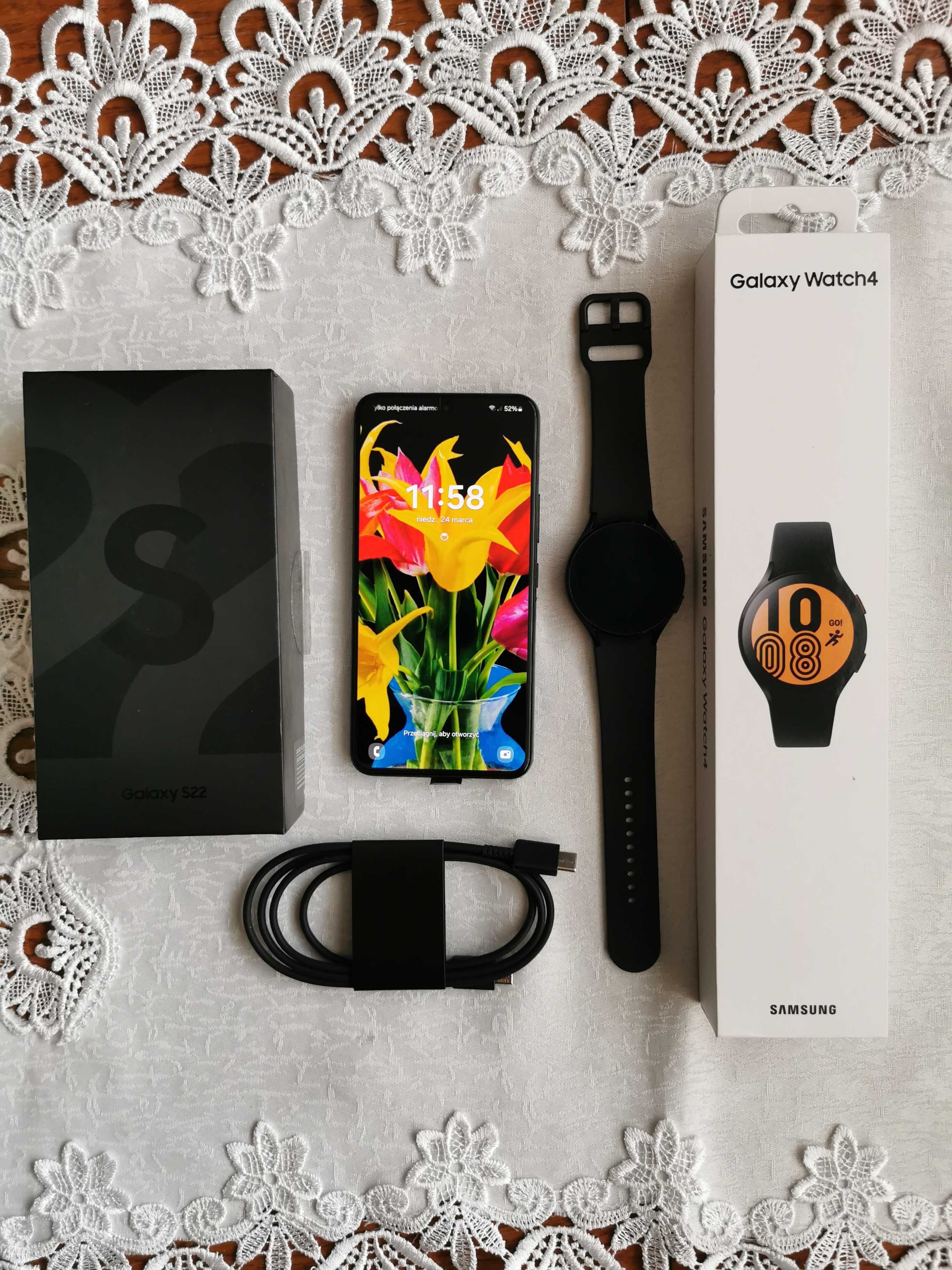 Samsung Galaxy S22  czarny black + smartwatch , idealne, bez operatora