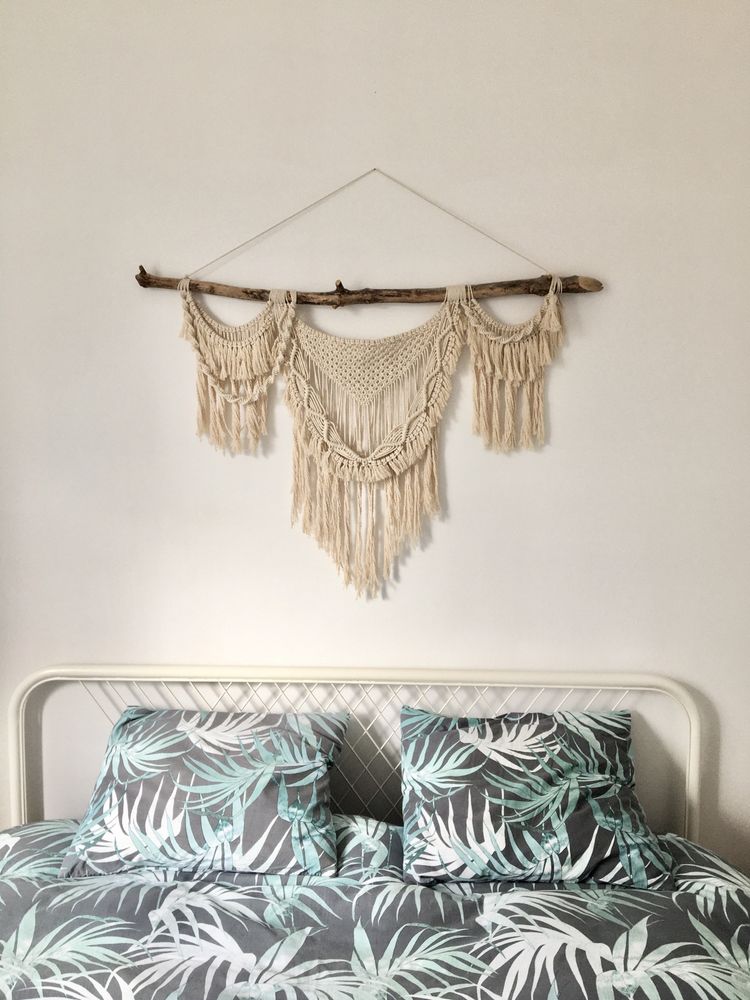 Makrama bawełniana macrame gobelin obraz obrazek boho drewno wood