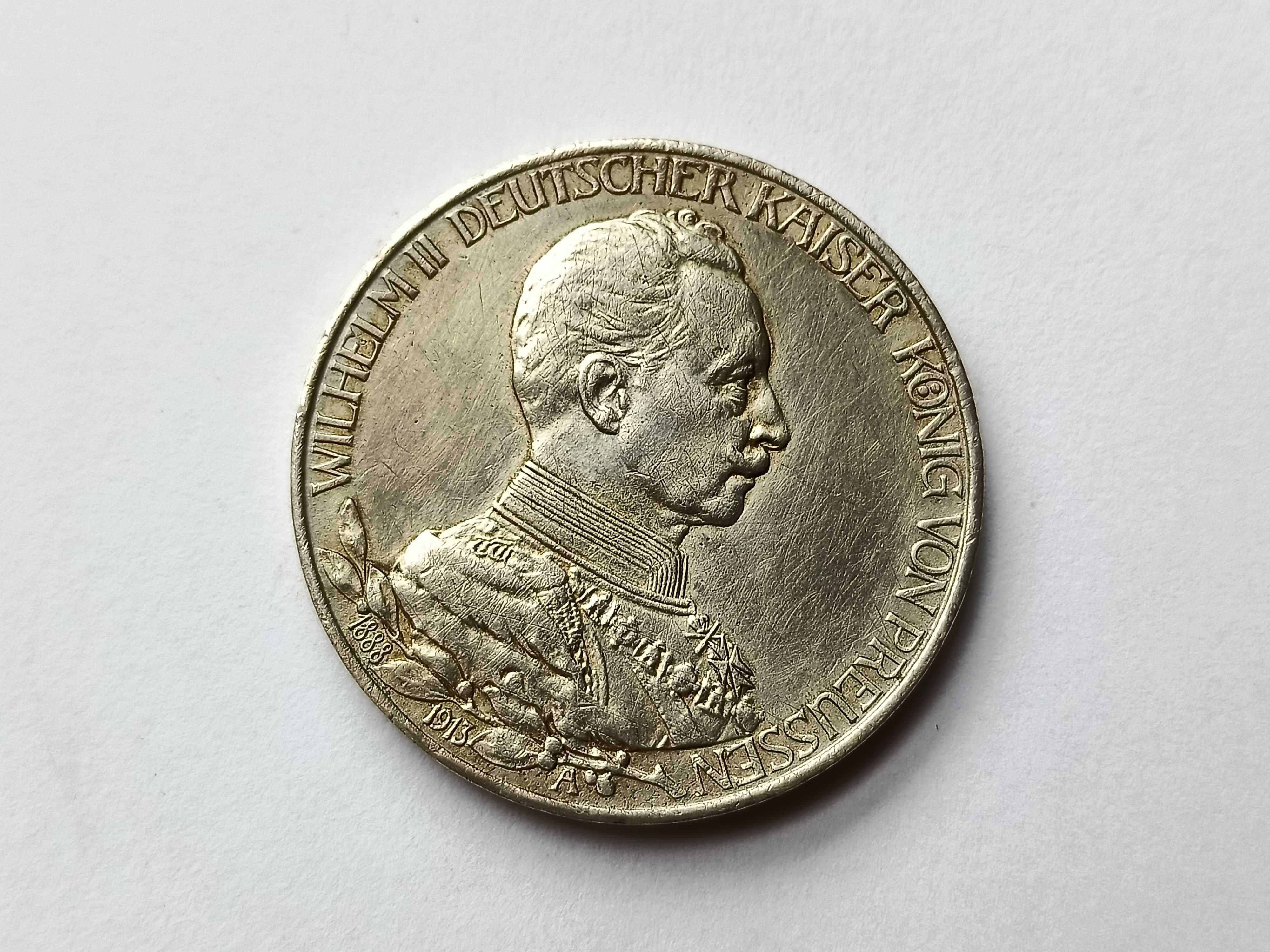 3 Marki 1913 A  - Niemcy- Prusy - Wilhelm ll oryginał Srebro