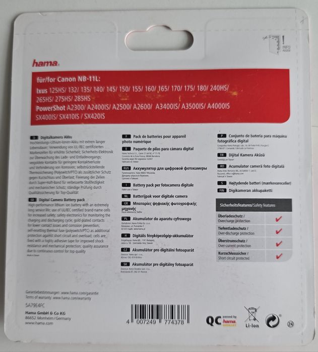 2 Bateria NB-11L para Canon Nova