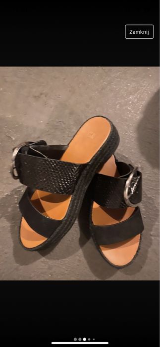H&M klapki premium skóra zamsz cxarne 36