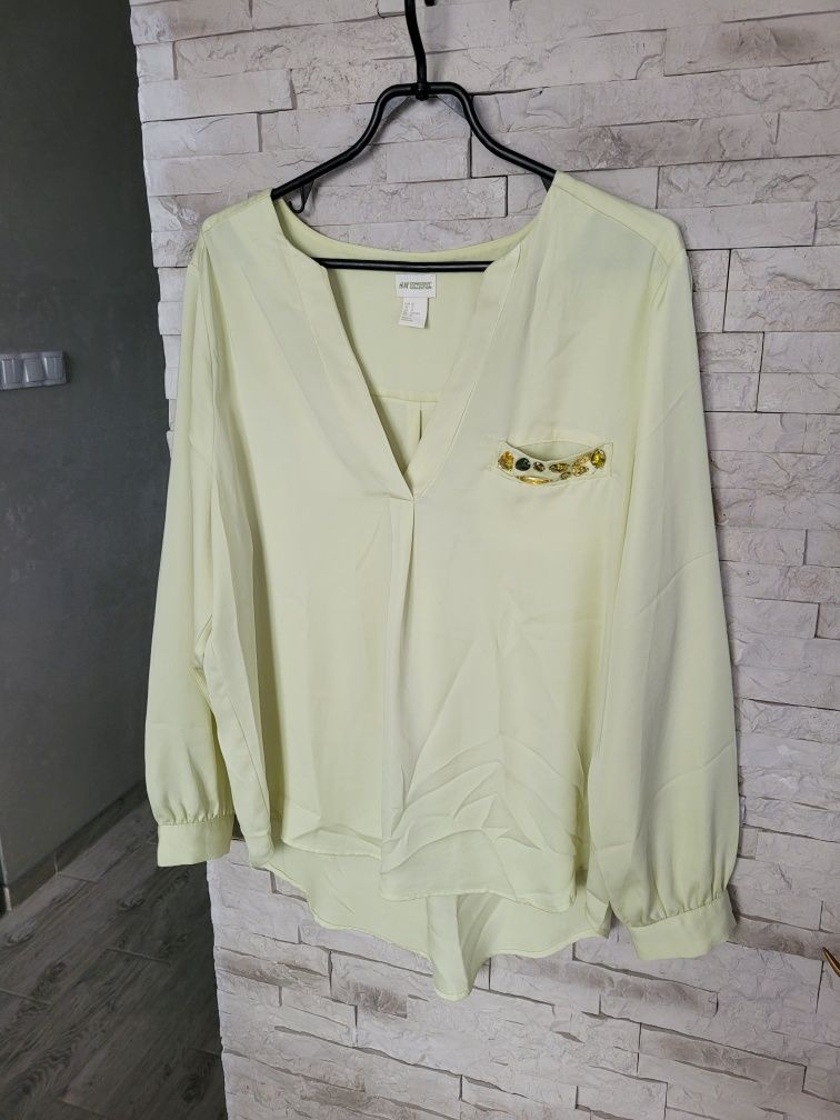 Nowa luźna lekka koszula dekolt V z kamykami tył dłuższy H&M XL