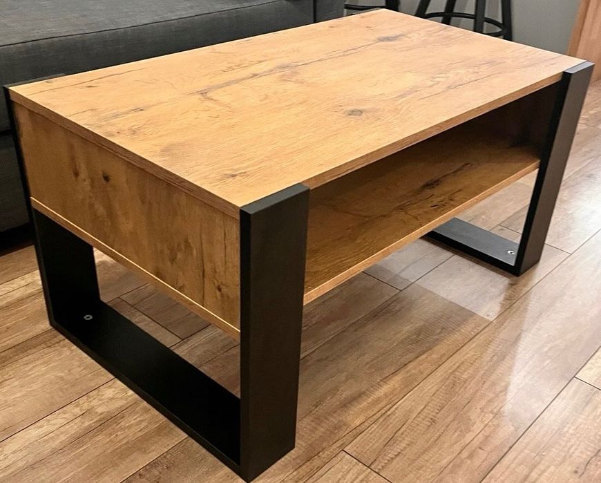 NOWY Stolik Kawowy Rtv Drewniany Dąb Loft Czarny Ława Stół