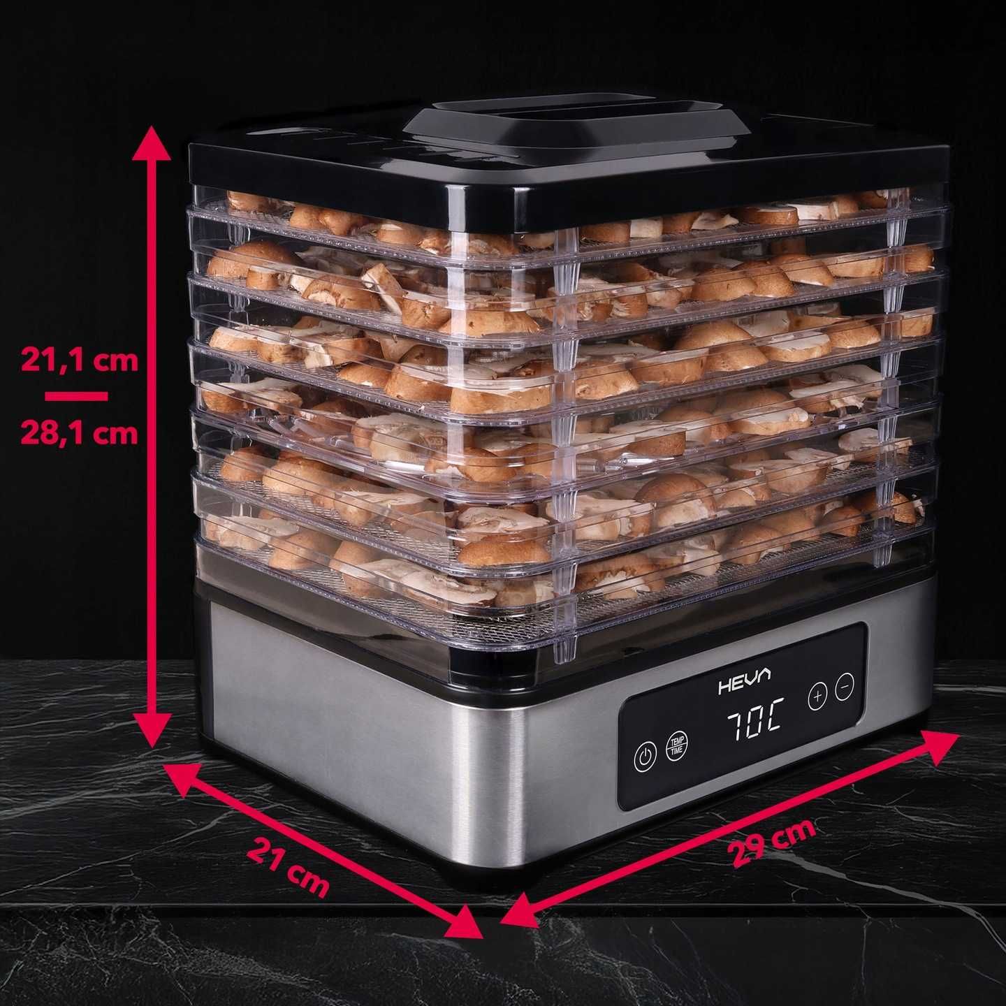 Suszarka do grzybów owoców HEVA +6 SIT 450W Inox duża aż 12L TIMER