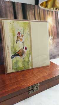 Kartka ręcznie malowana akwarela rękodzieło ptaki