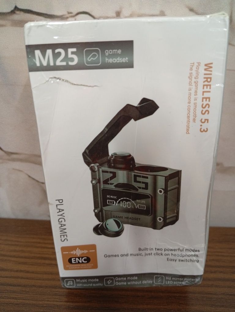 Słuchawki bezprzewodowe douszne bluetooth typ-c m25 game headset