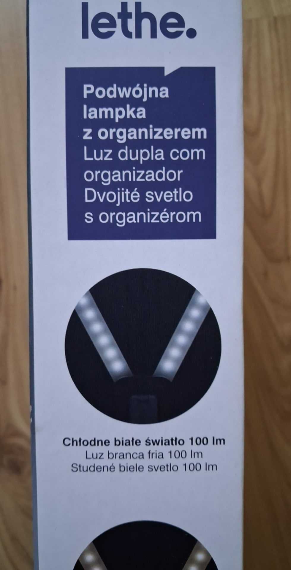 Lamkpa Biurkowa Lethe Podwójna lampka z pojemnikiem na przybory Biała