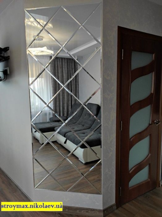 Зеркало на стену (панно) 100*200 см серебро фацет 10 мм