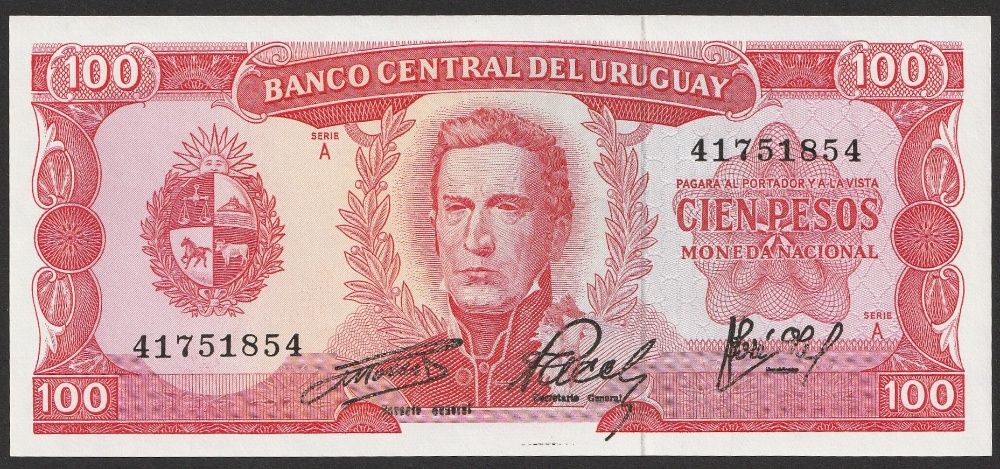 Urugwaj 100 pesos 1967 - stan bankowy UNC