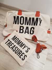 Torba mommy bag usztywniana z kosmetyczka i paskiem