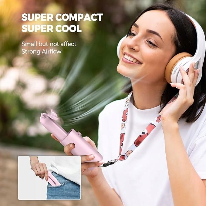 Mini Wentylator Ręczny Podróżny USB Różowy Brązowy
