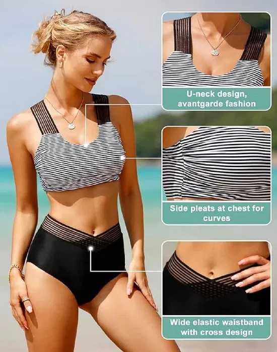 Nowy strój kąpielowy/dwuczęściowy/bikini/wysoki stan/XL/czarny !5300!