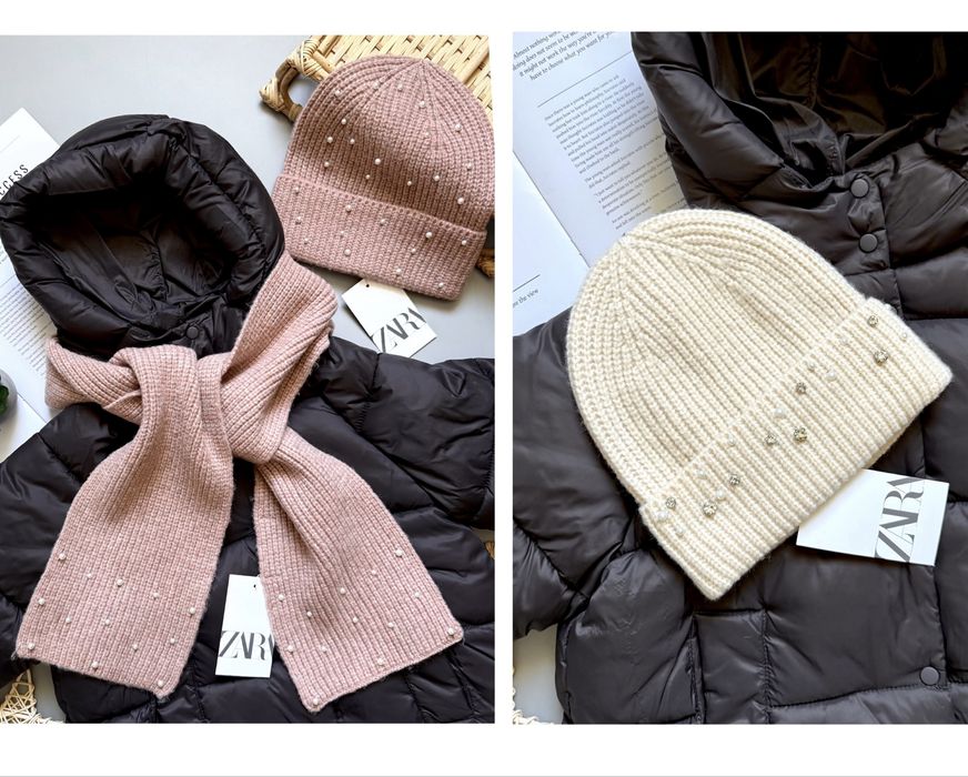 Тепла шапка ZARA з камінцями зимова 6 7 8 9 10 11 12 13 14 р