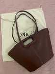 zara mala tote bag com pesponto bordeaux