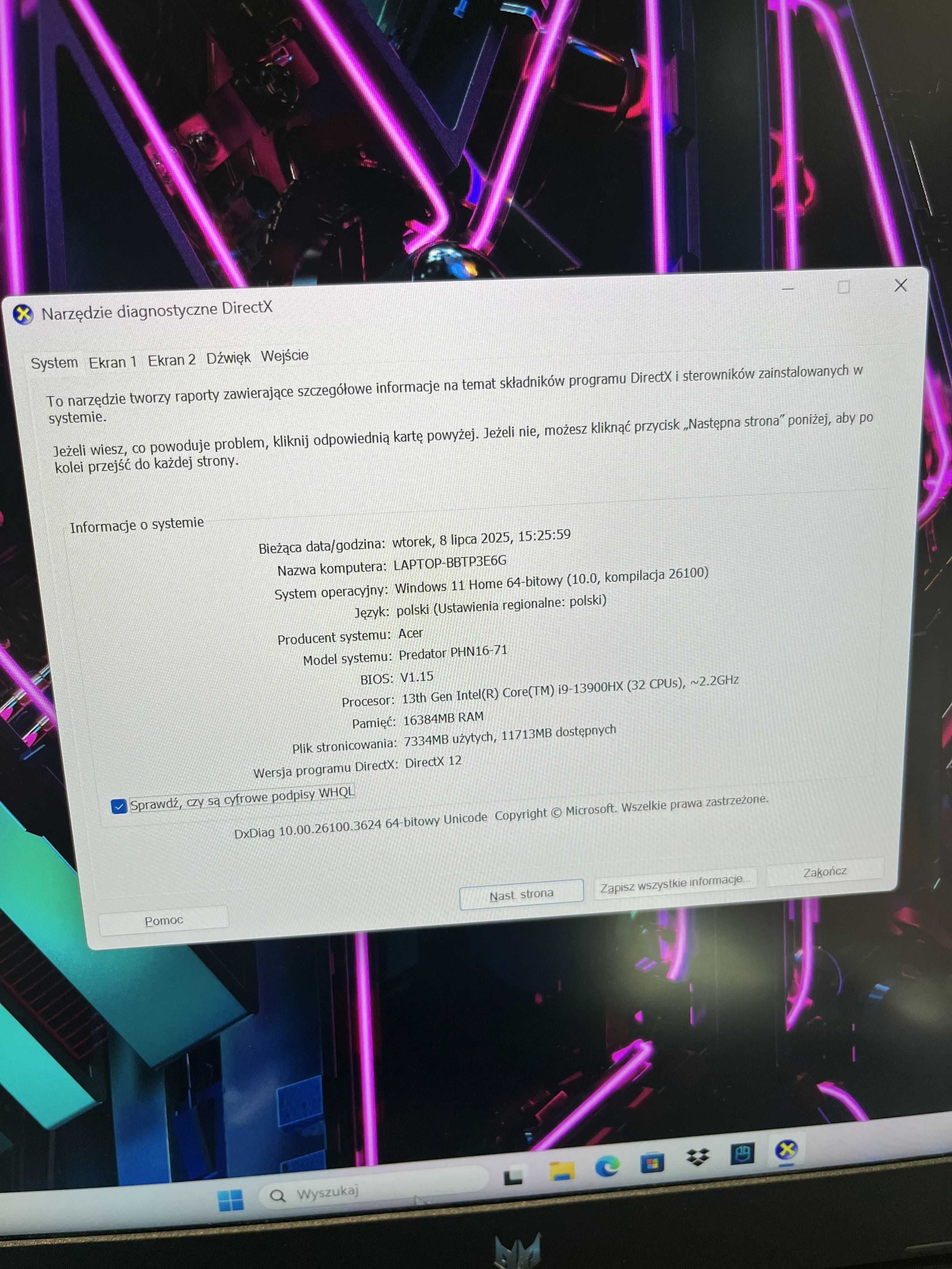 Laptop Acer Predator Helios Neo 16 - JAK NOWY - GWARANCJA