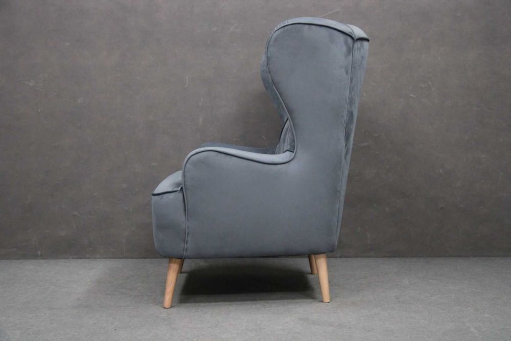 Fotel tapicerowany Uszak Moli popielaty drewniany BGM24.pl B 6320 -24%