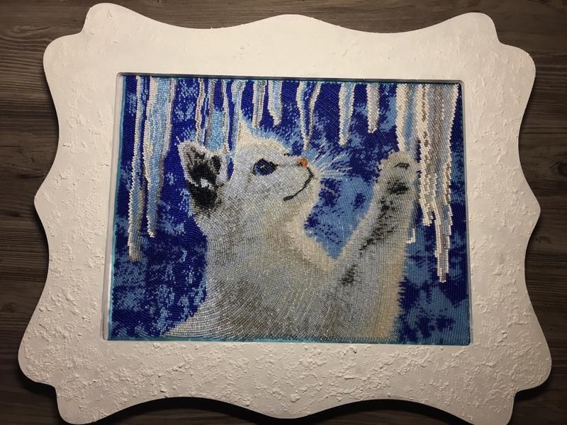 Картина кот с сосульками бисером