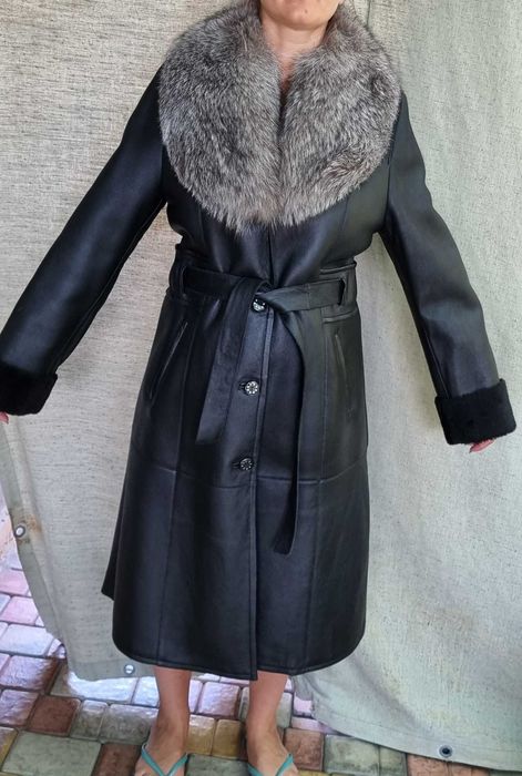 Женская дубленка  зима новая Турция м л с воротник чернобурки под пояс