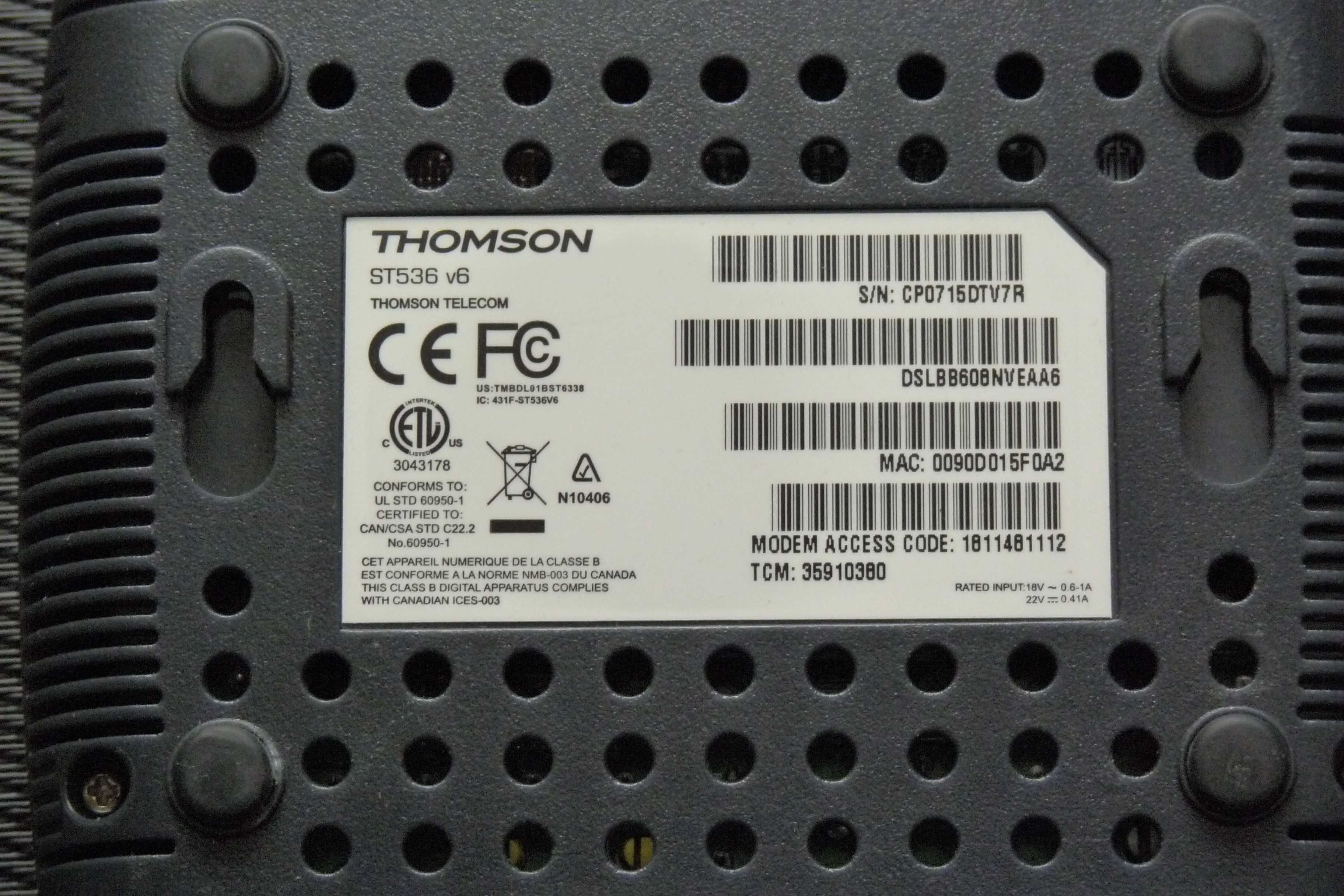 Thomson SpeedTouch 536 v6 router modem ADSL