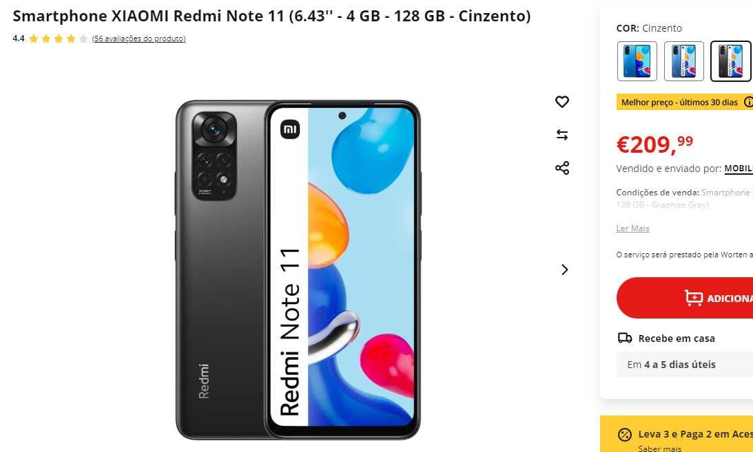 Smartphone XIAOMI Redmi Note 11 (6.43'' - 4 GB - 128 GB - Azul Escuro)