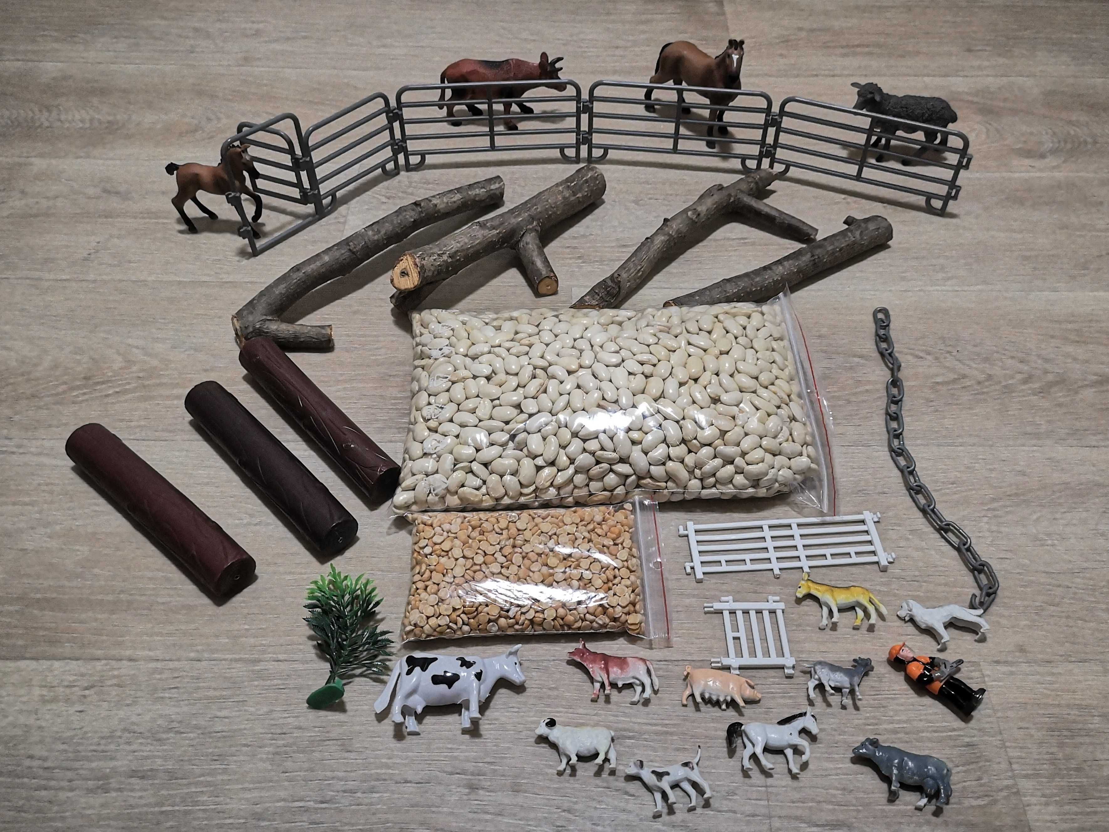 Zestaw zabawek rolniczych i pojazdów firmy Bruder plus akcesoria
