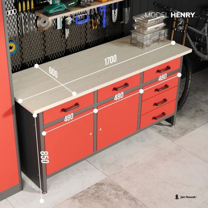 Stół Warsztatowy JAN NOWAK model ,,Henry' czerwony SUPER CENA