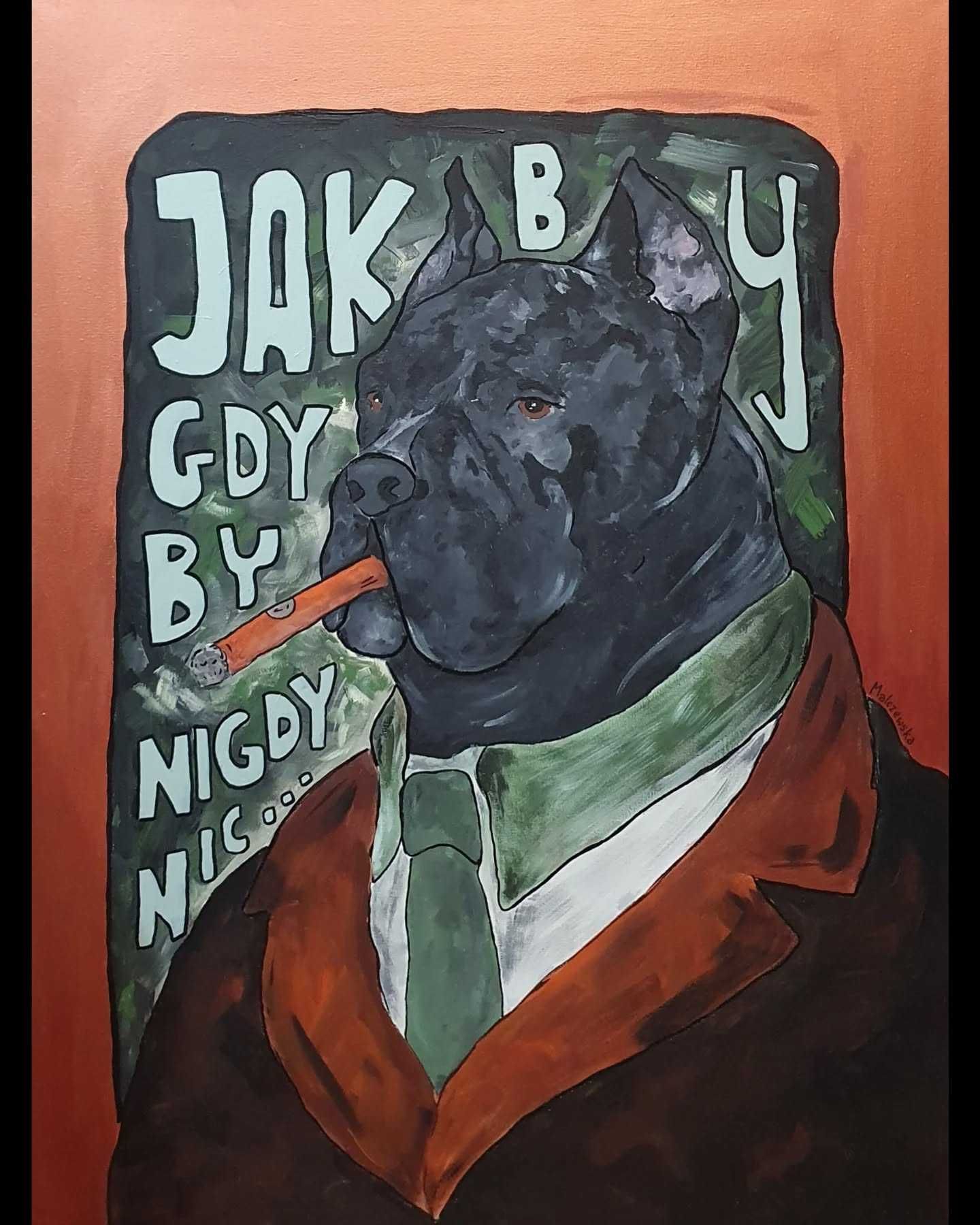 Zestaw 3 dużych obrazów / tryptyk / pies kot / Dżentelmeni