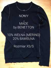 Elegancki włoski damski sweterek by BENETTON, 10% Wełna, XS/S