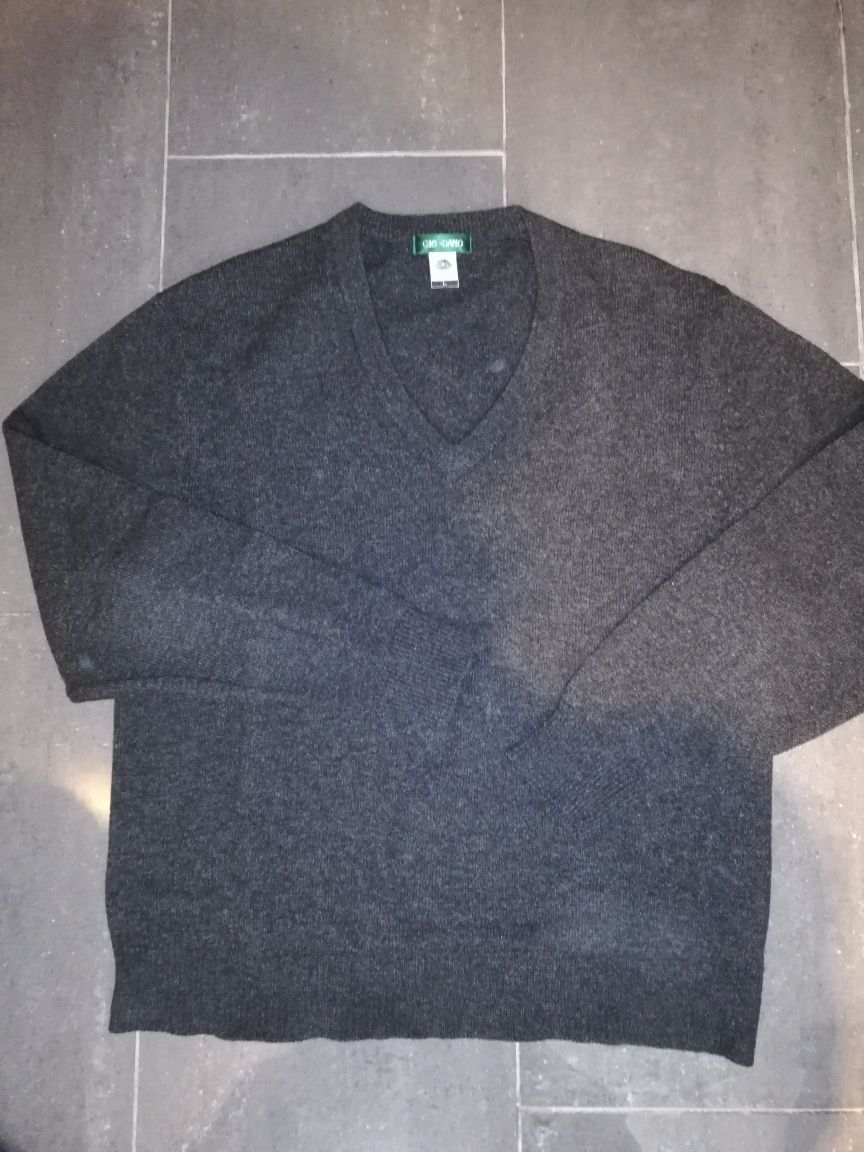 Pullover gola em bico cinza Lã T-L