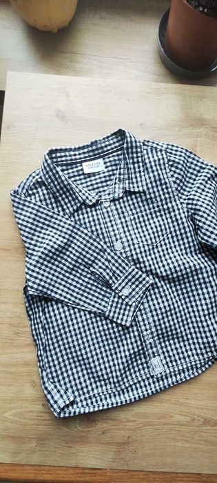 Piękna elegancka koszula chłopięca 74 80 w kratkę krata granatowa