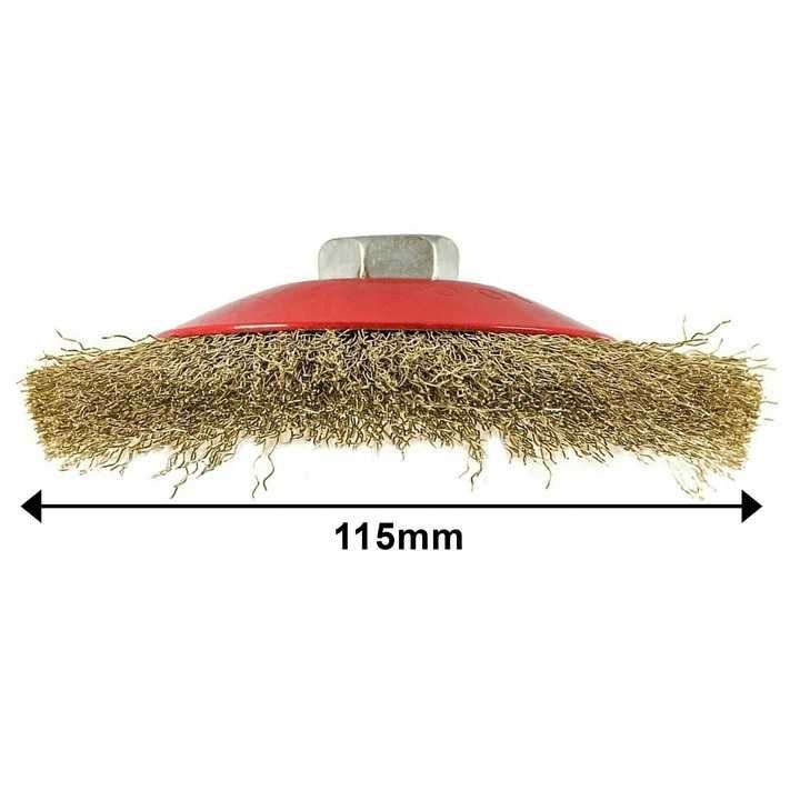 SZCZOTKA DRUCIANA 115mm M14 Boczna MOSIĄDZOWANA do Stali, Metali, Rdzy