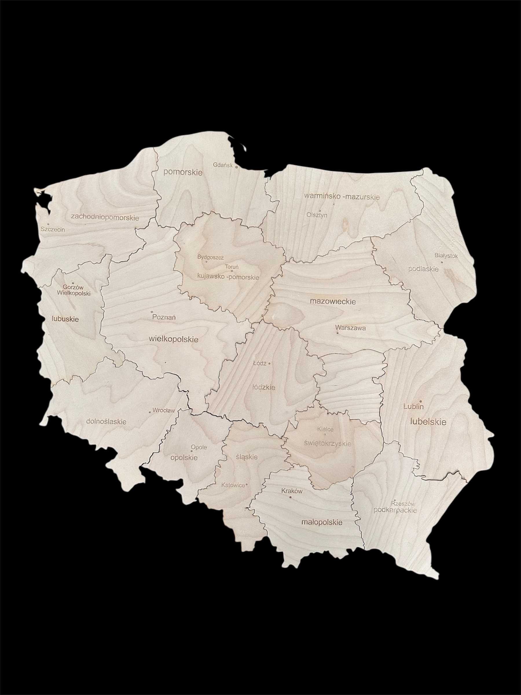 Mapa Polski 75cm grawer województw i miast wojewódzkich, wybór kolorów