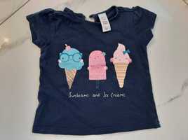 bluzka t shirt dla dziewczynki granatowa lody na lato 80 krótki