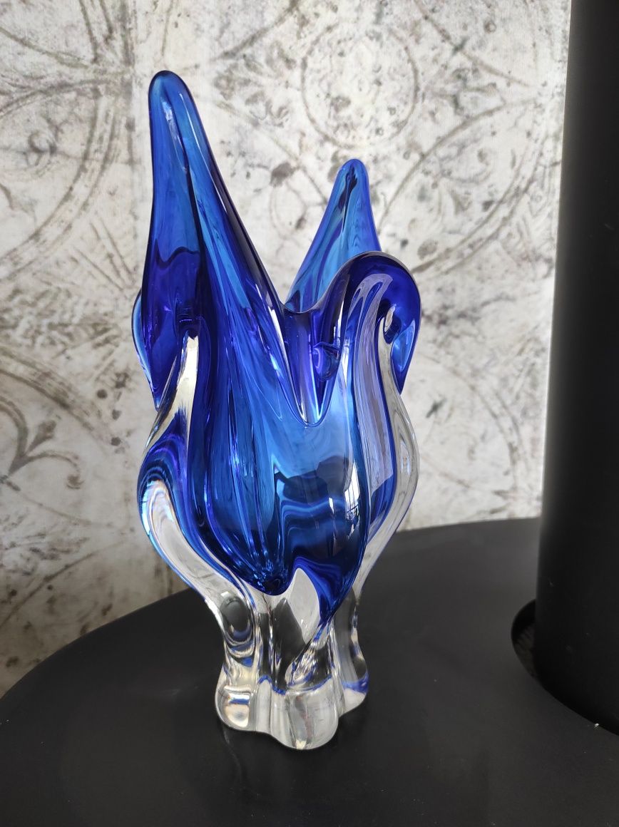 Duży szklany wazon Hospodka Chribska, kobaltowy, granatowy, głowa kota