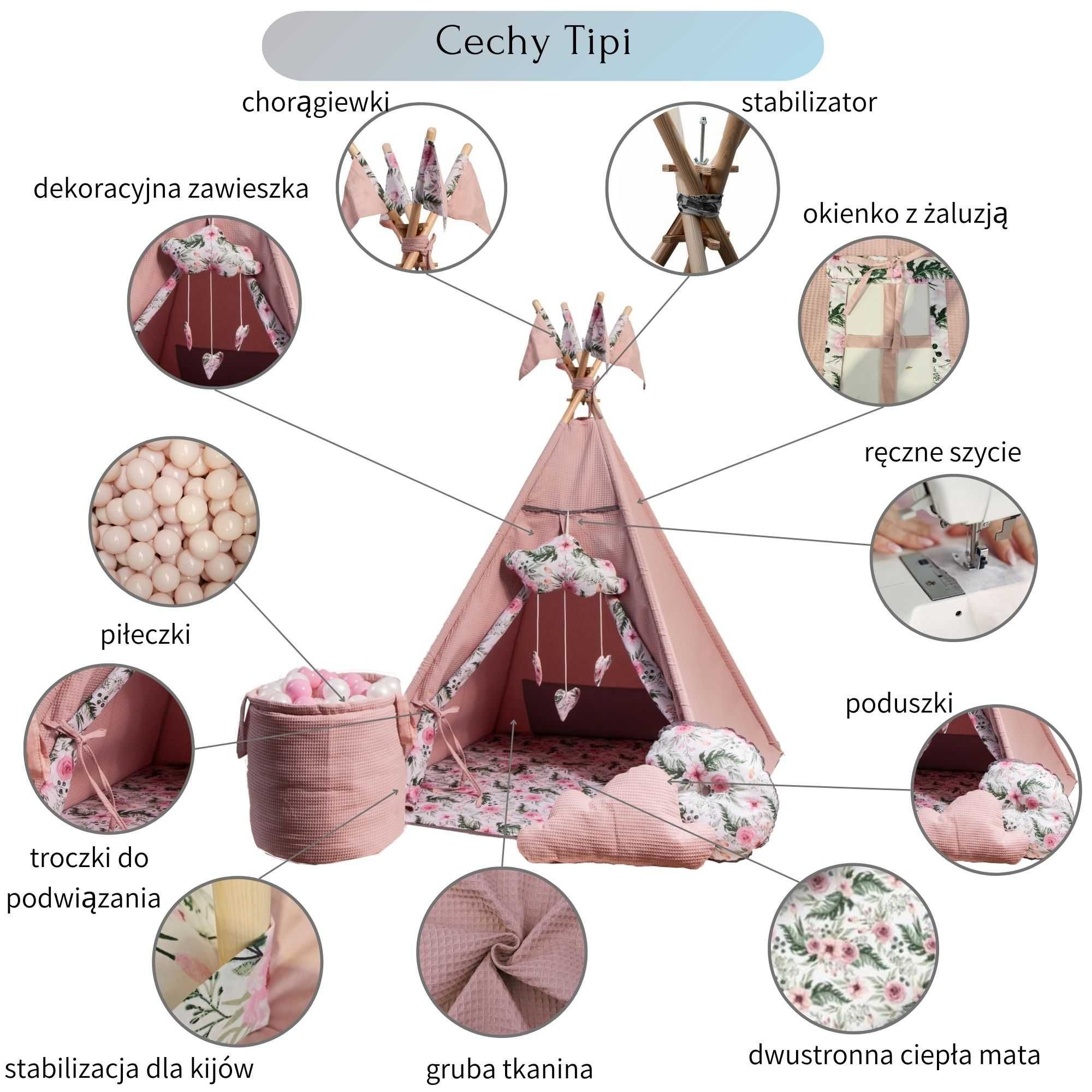 Namiot dla dzieci tipi Różany Ogród zestaw