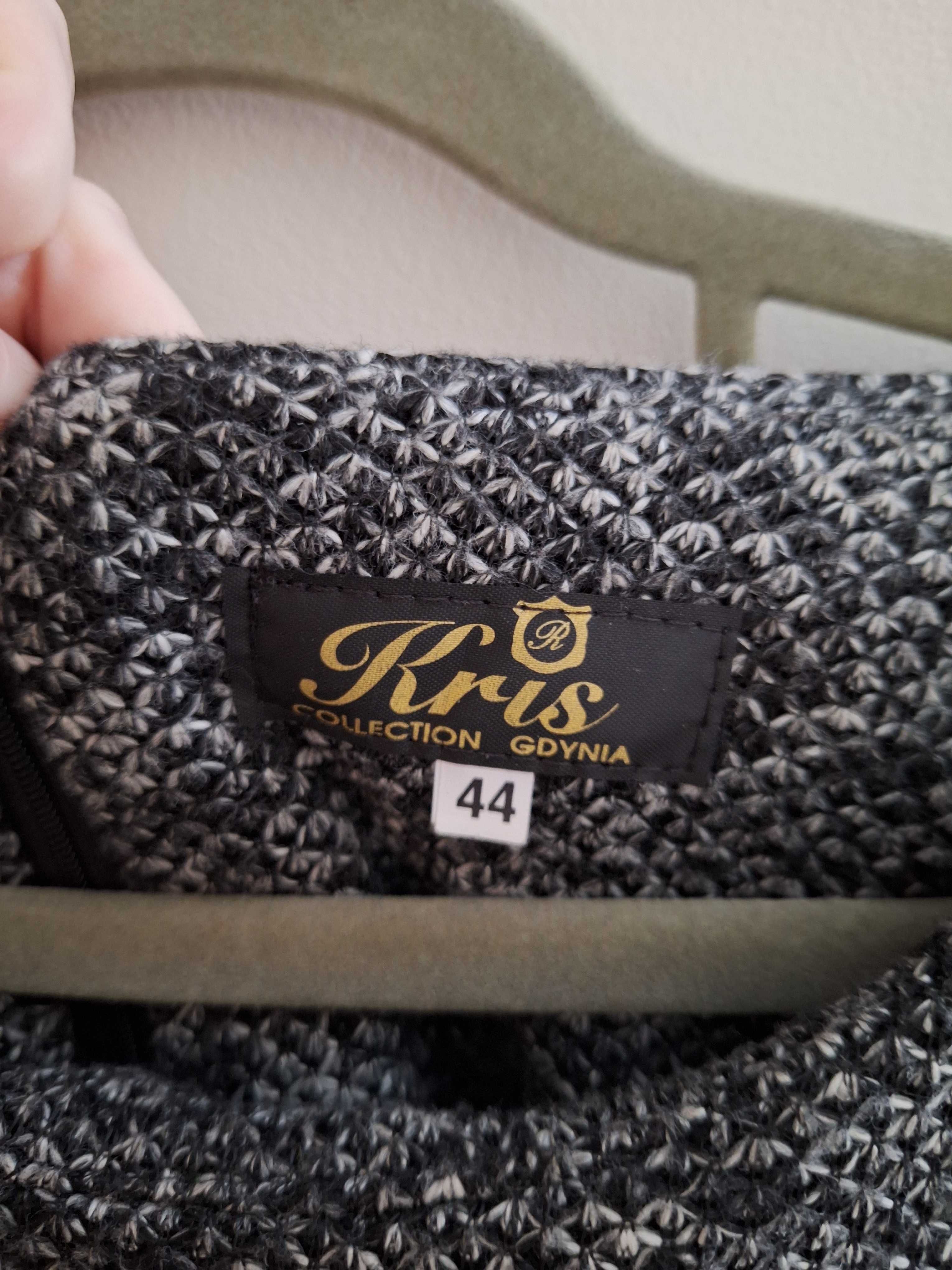 Sukienka sweterkowa prosta szara z 3/4 rękawem Kris Collection XL (42)