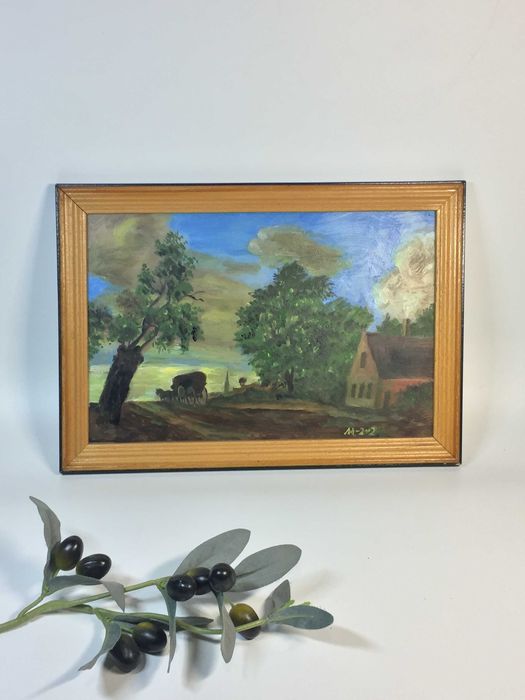 картина маслом на стекле "Дорога у дома" в рамке 33х24 редкая техника