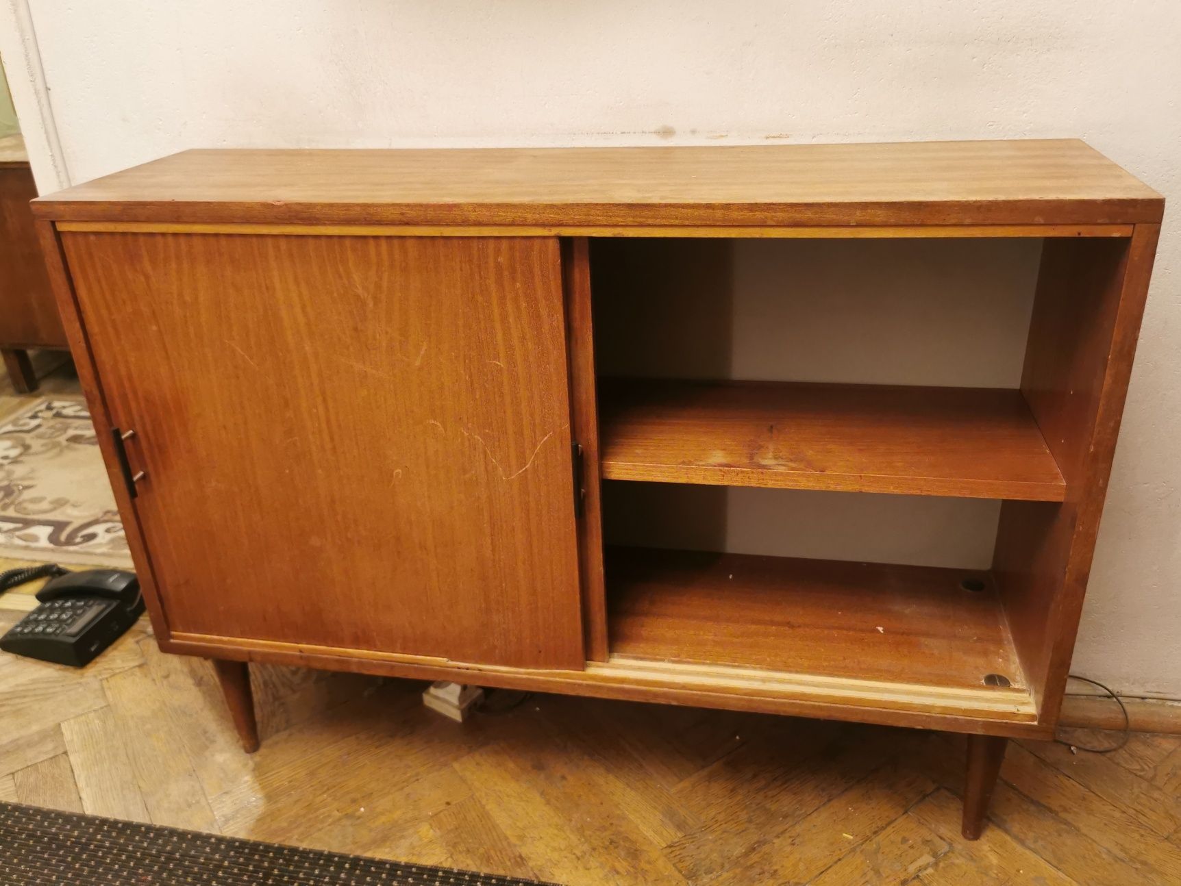 Rustykalna szafka PRL, przesuwne drzwi, autentyk lata 70.
