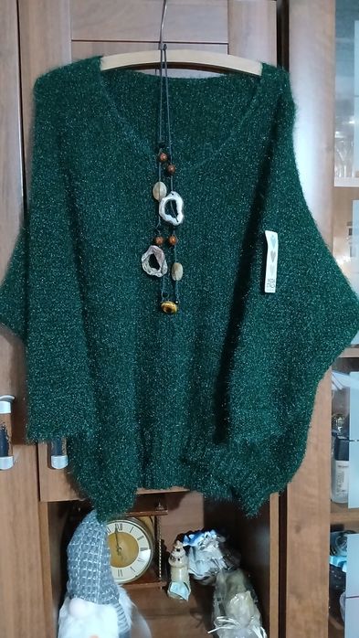 Sweterek włoski  moher zielona butelka  z wloskiem plus size