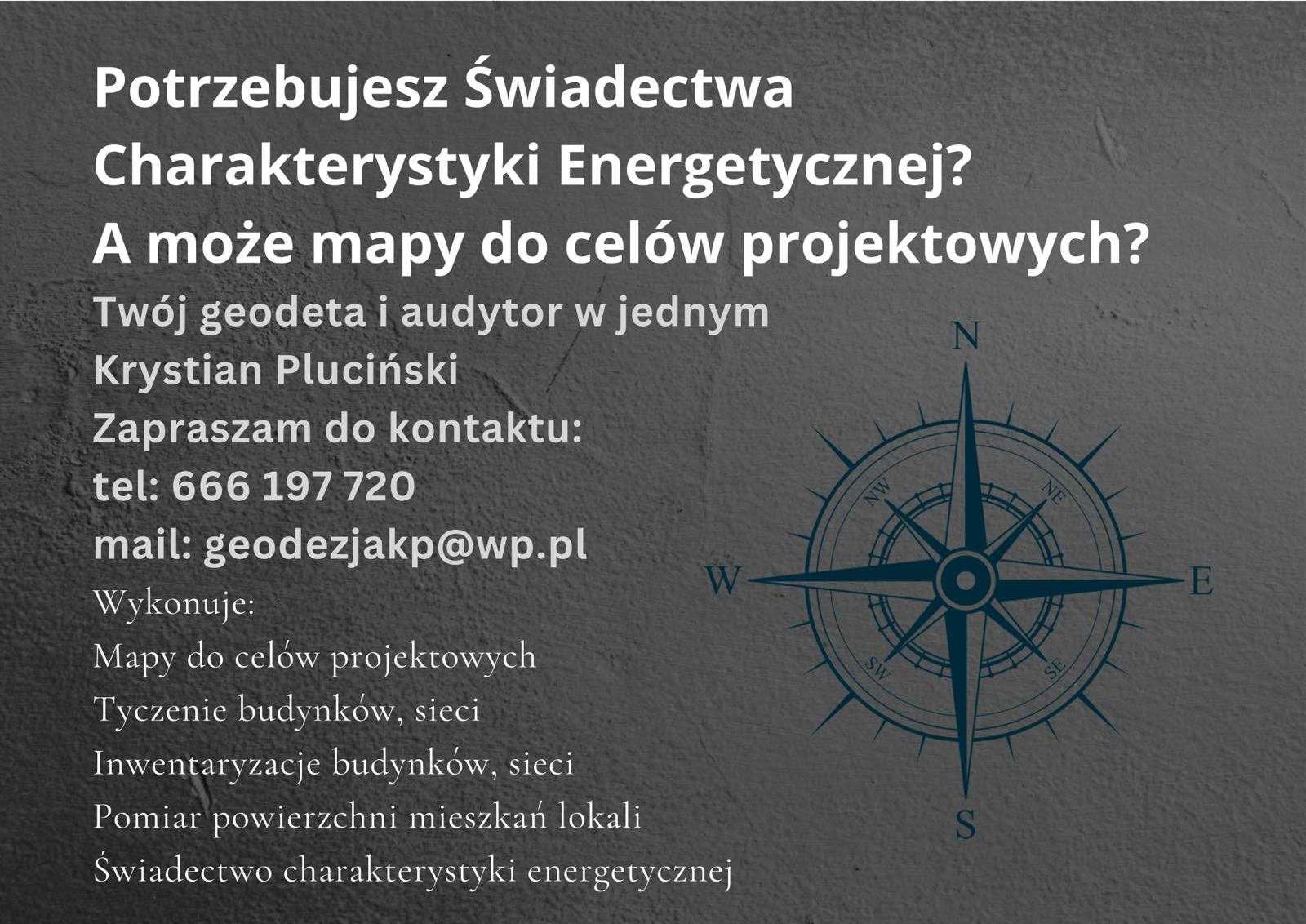 Usługi geodezyjne, geodeta, świadectwo charakterystyki energetycznej