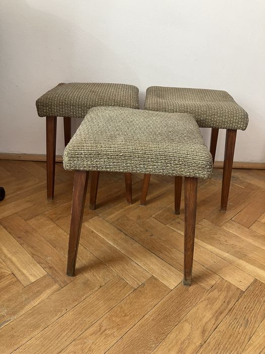 Dawny taboret, podnozek tapicerowany vintage prl