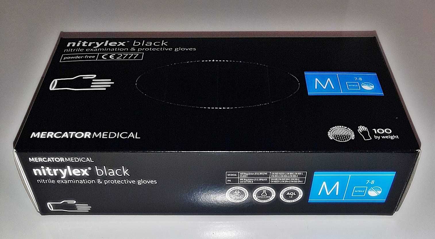 Rękawiczki Bezpudrowe Czarne Nitrylowe M 5 pudełek 500szt.