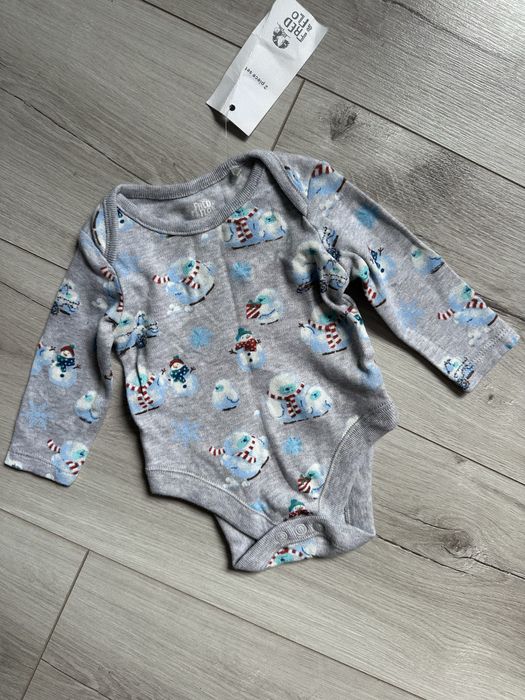 Новогодний боди принт снеговики fred&flo до 1 месяца