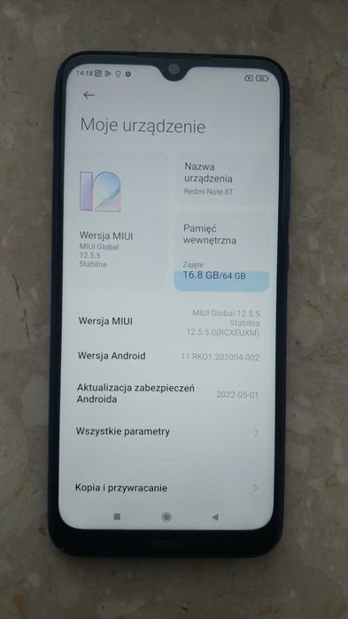 Redmi Note 8T - 4+1GB/64GB - DualSim, niebieski, super stan, Warszawa.