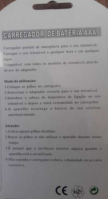 Carregador de bolso de Telemoveis .novo.nunca foi usado.