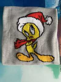Sweter świąteczny Mikołaj Tweety WB H&M szary XS/S damski