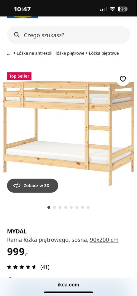Łóżko piętrowe lite drewno Ikea