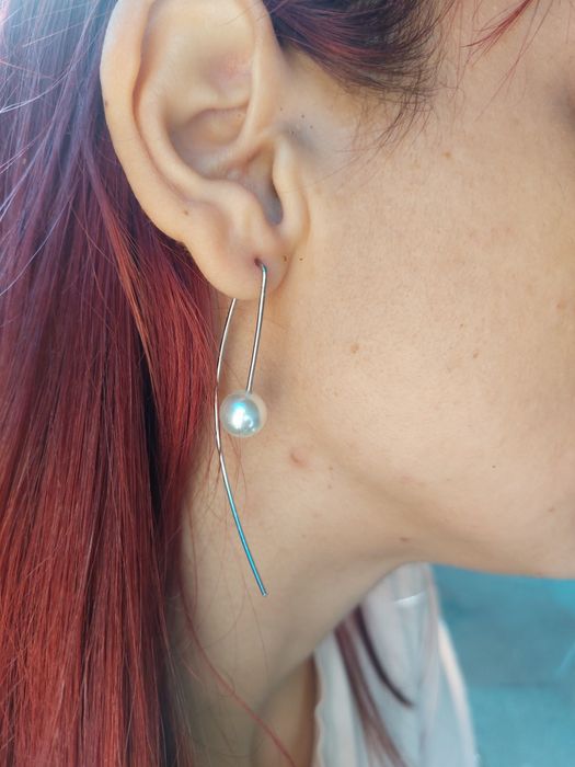 Срібні сережки - протяжки з перлинкою